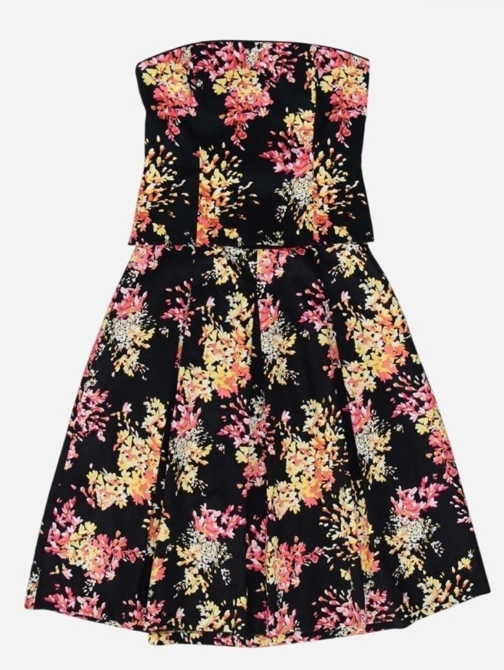 White House Black Market Floral Set Strapless Top & Midi Skirt Size 14 Formal